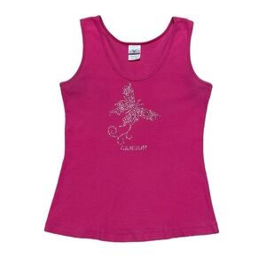 Y2k Cancun Tank Top Women’s L Rhinestone Butterfly Vintage Mexico Casual Shirt